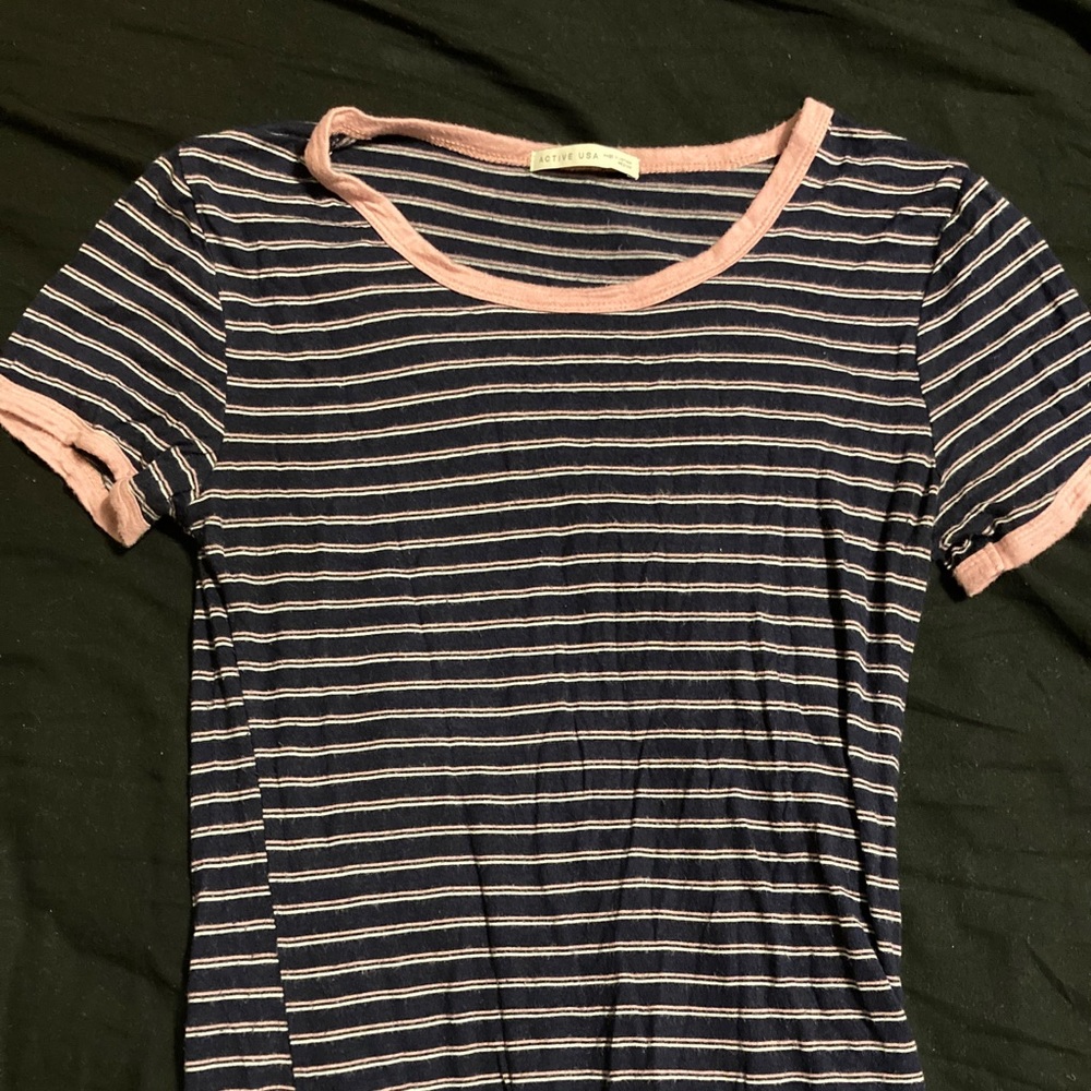 Navy blue, white and pink strip shirt